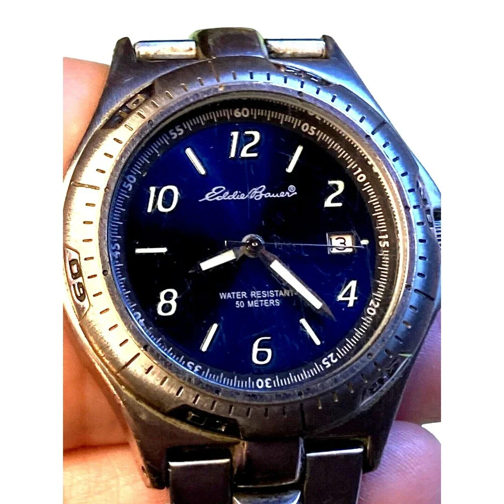 Eddie Bauer Watch glow hands outdoor gorpcore blue face large blue face preppy
